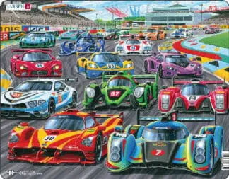 Jig-so Ceir Rasio ar y Trac / Racing Cars on the Track Jigsaw